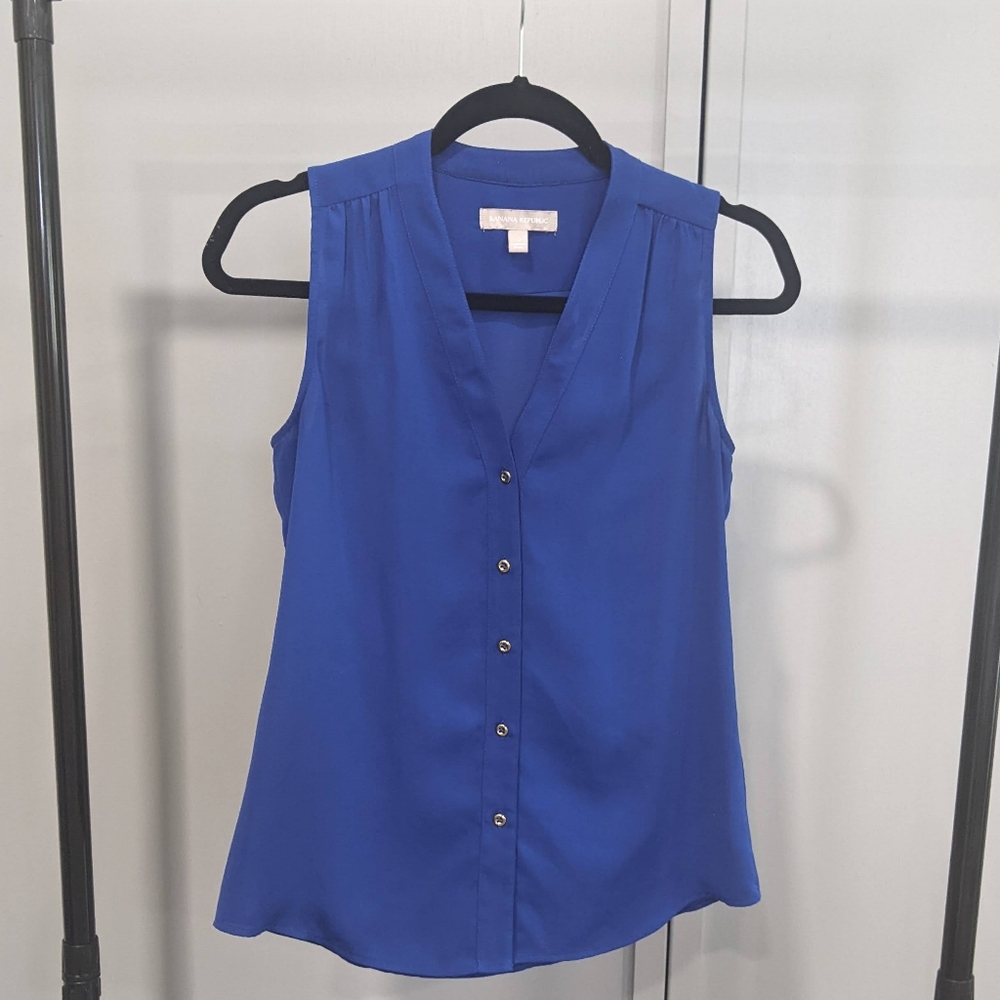 Banana Republic Cobalt Blue Button-down Sleeveless Top